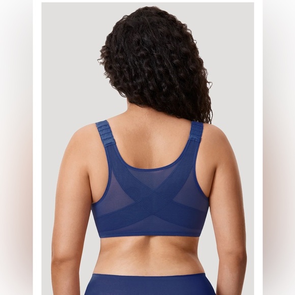 Delimira Plunge Back Posture Bra Nightfall Blue Front-Closure Bra 46 D - Picture 2 of 7